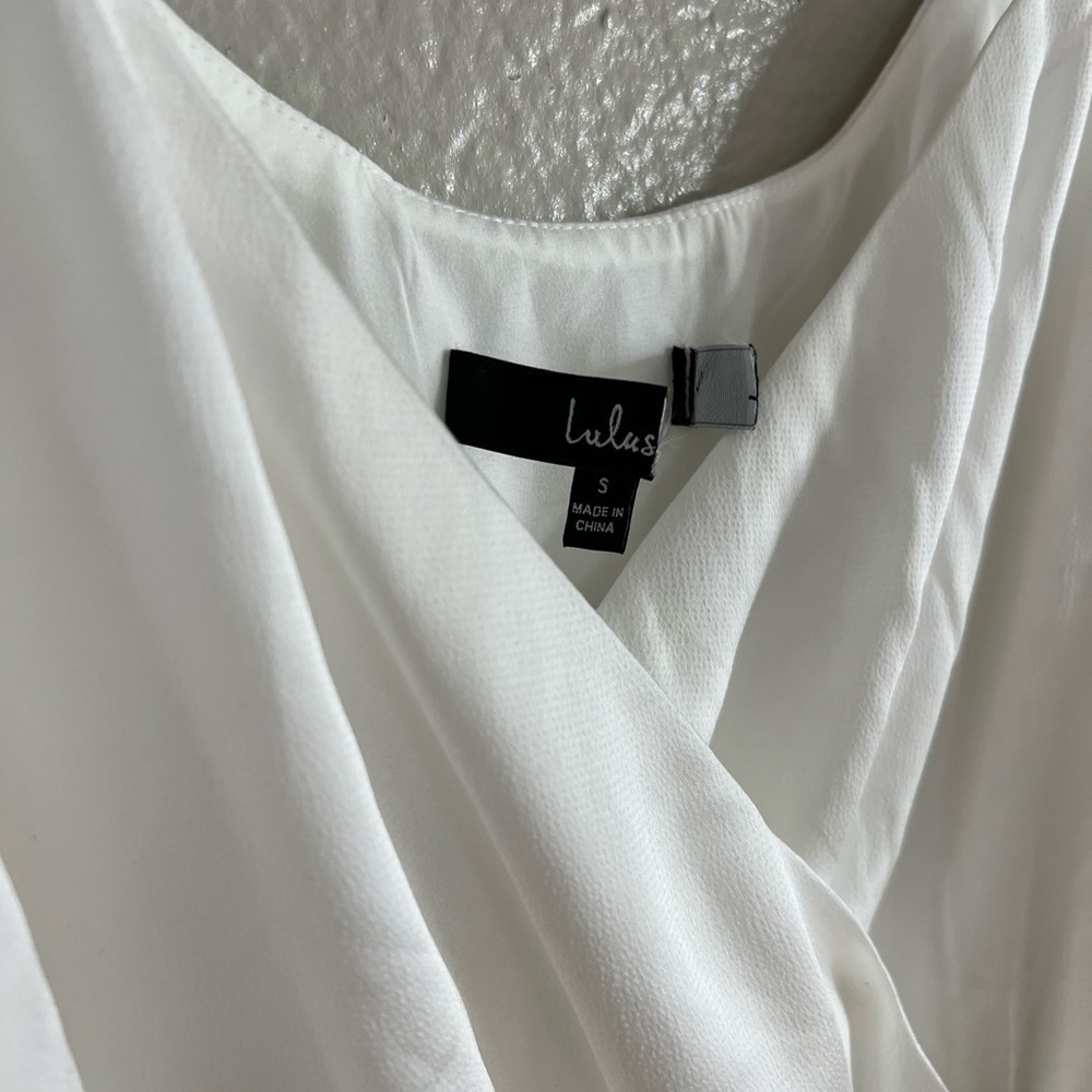 NWOT Lovely As Can Be White Satin Surplice Jumpsuit - Picture 6 of 6